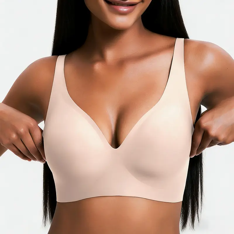 NESLEMY Wireless Push Up Bra for Women - Seamless Deep V Bralette, All-Day Comfort T-Shirt Bra for Everyday Wear