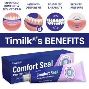 Timilk® Comfort Seal Pro Denture AdhesiveFDA Certified (Clinically Proven 96- Hour Lock Hold for Secure, Comfortable Zinc-Free Denture Fit)